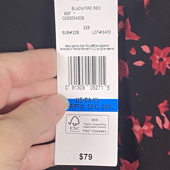 Evan-Picone Dress Women’s XL Black Label Red and Black Floral Midi 3/4 Sleeve - Picture 8 of 8